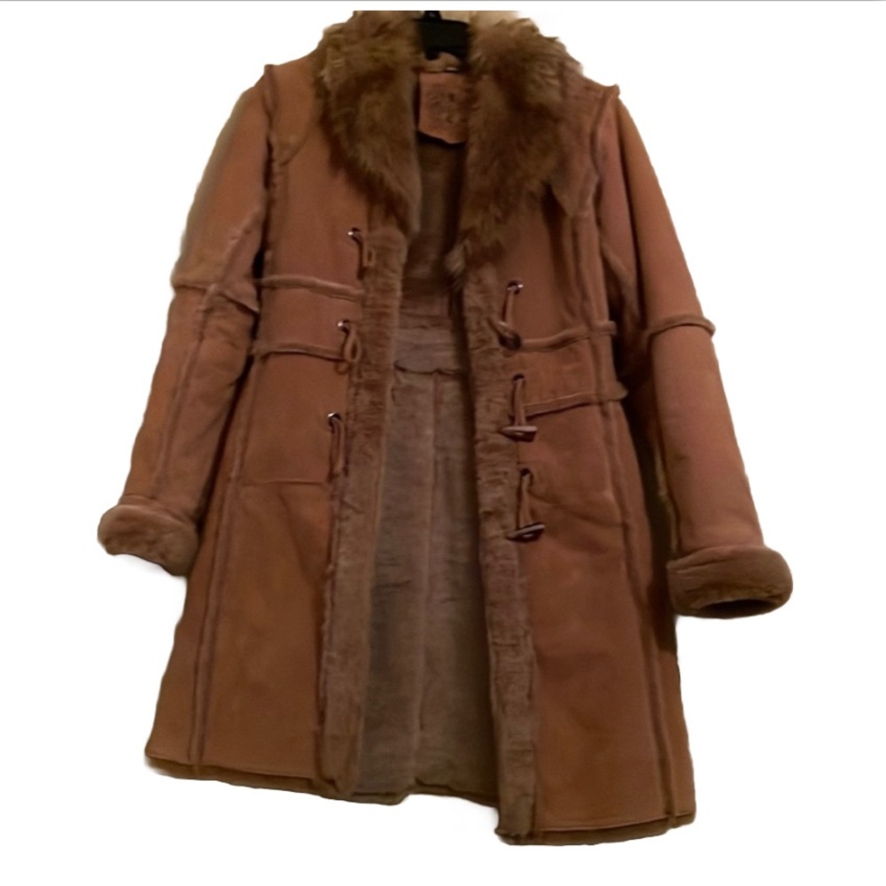 Mid Century Brown Leather Mid Length Jacket  Size  XS